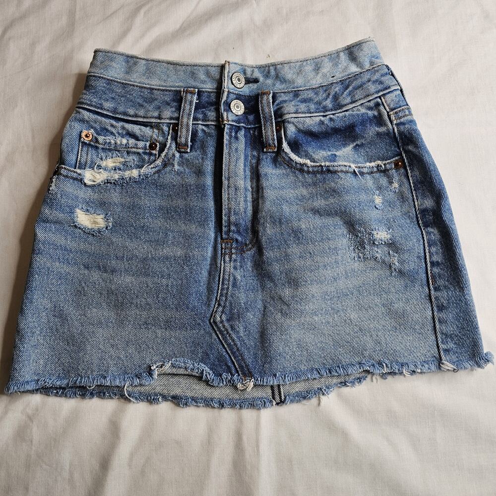 Abercrombie Fitch Skirt Womens 24 Blue Denim High Rise Pockets Preppy Casual